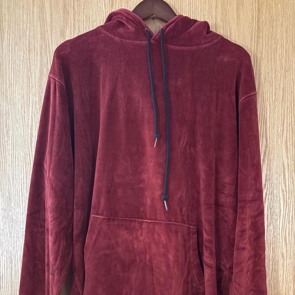 Red Crushed-Velvet Hoodie